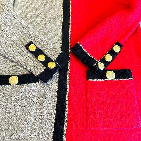 Don Sayres for Wellmore Vtg Red Tan Colorblock Wool Luxury Tunic Sweater 10 - Picture 7 of 10